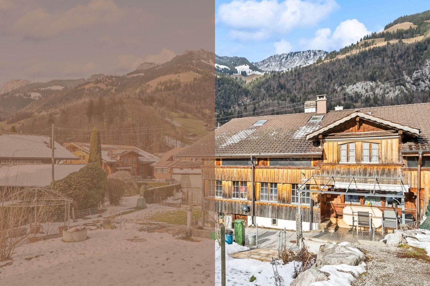 Traditionelle Chalet-Haushälfte mit modernem Innenausbau